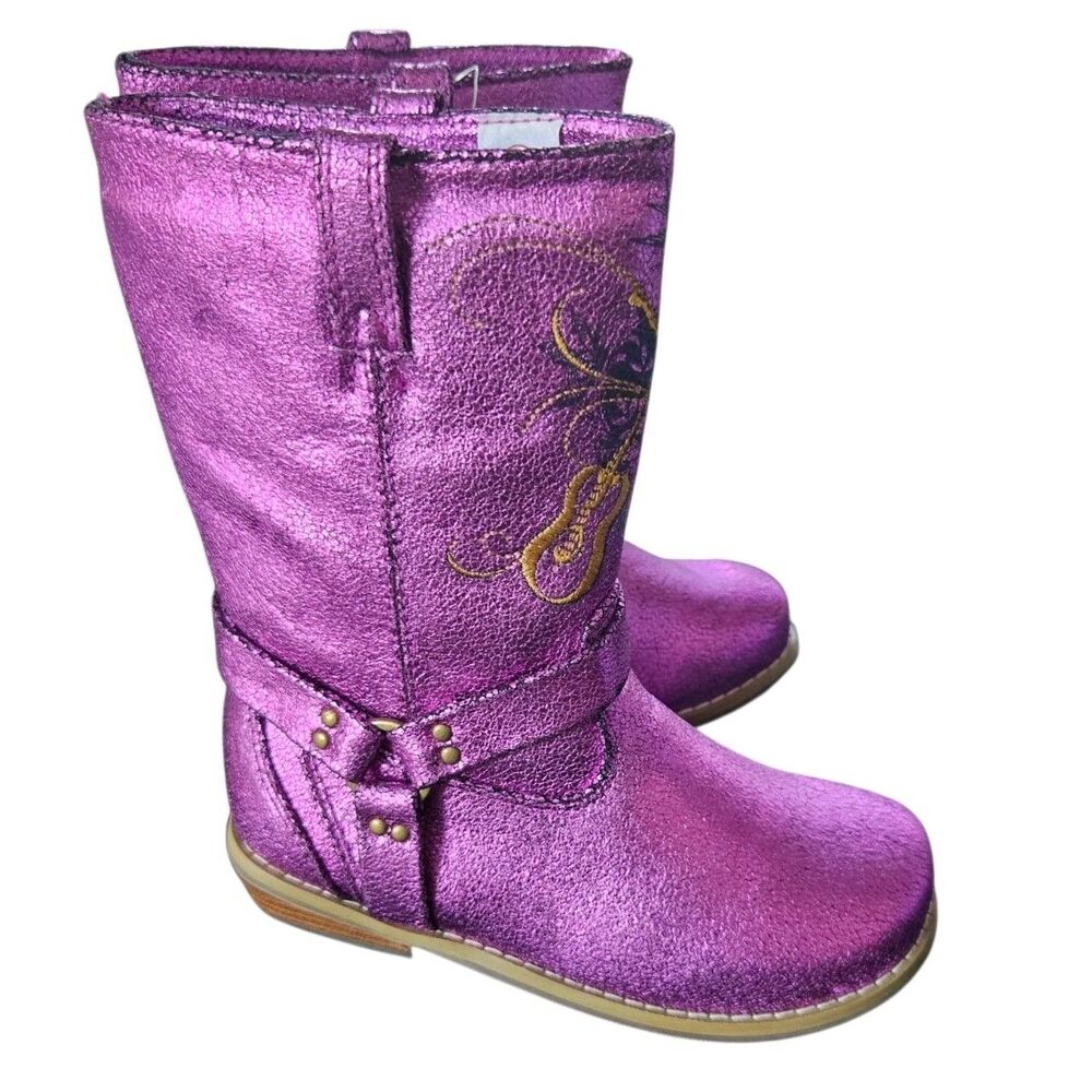 Rare Hannah Montana Western Boots Size 12 Youth Metallic Purple Embroidered NWT - Picture 2 of 9